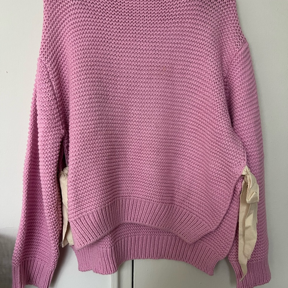Pink Knit Sweater with Side Ties